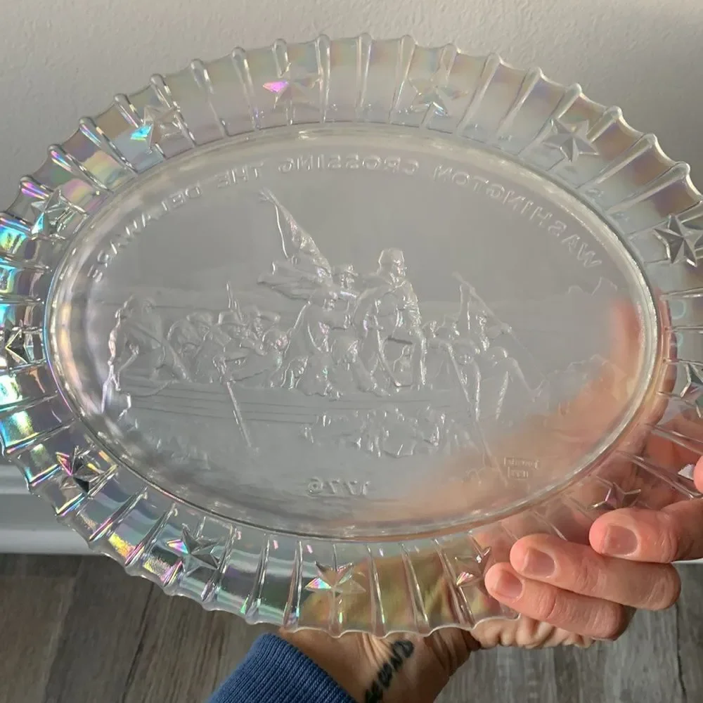 VTG JOSTORIA 1973 Plate Washington Crossing The Delaware 1776 Clear Glass Plate